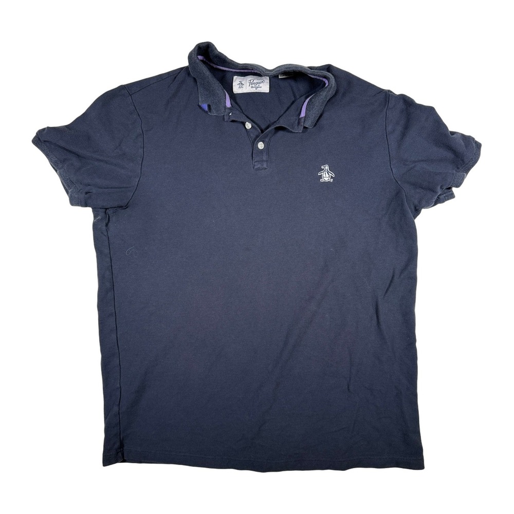 Original Penguin Mens XL Navy Blue Polo Shirt Short Sleeve Embroidered Penguin‎